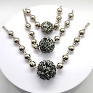 Silver Tone Layered Drop Bead Pendant Necklace